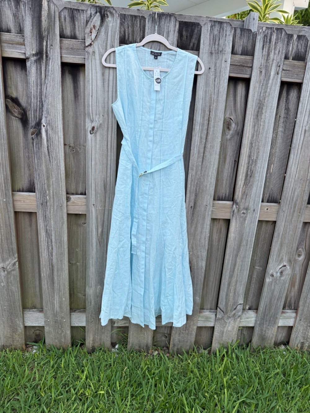 J. Crew Light Blue Sleeveless Linen Maxi Dress with Belt